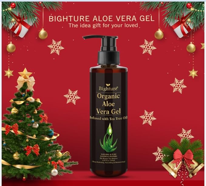 Aloe Vera Gel Infused with Tea Tree Oil for Skin Hydrating, Repair Skin, Organic Aloe Vera Gel Extract from Fresh Pure Aloe Vera for Sunburn Relief, Hair, Razor- 6.76 Fl Oz