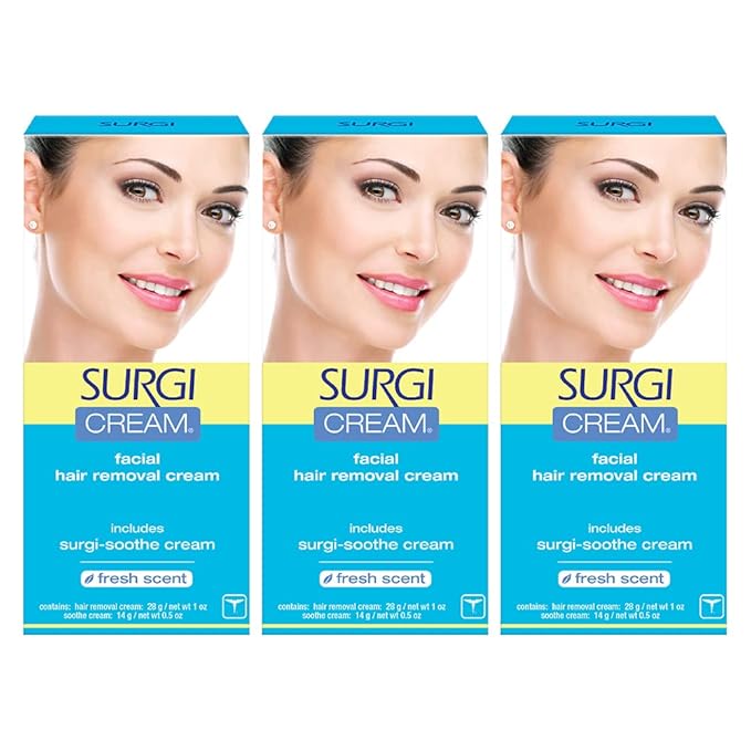 Surgi Wax Facial Hair Remover Cream, Hair Remover for Face, 1 Ounce Tubes (Pack of 3)
