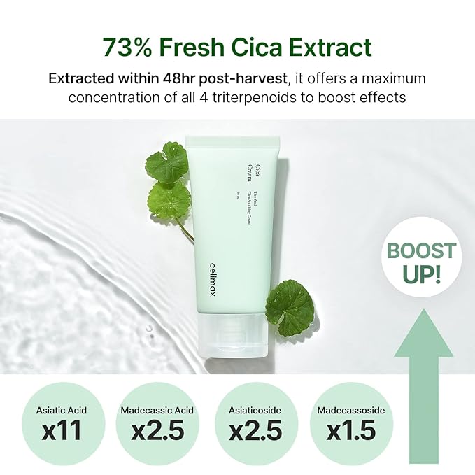 celimax The Real Cica Soothing Cream | with Fresh Cica Extract, Oil Free, Hydrating, Moisturizing, Calming, Lightweight Gel Cream, 50ml