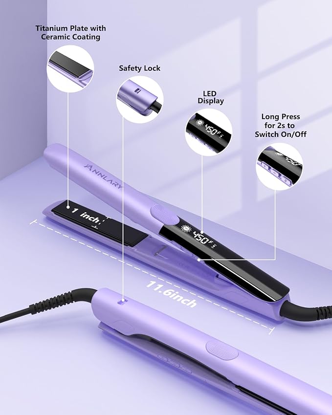 Hair Straightener, 1 Inch Flat Iron Straightener and Curler 2 in 1, Titanium Ceramic Ionic Dual Voltage Straightener with Anti-Iron Silicone for Less Frizz, Shinier & Smoother Hair