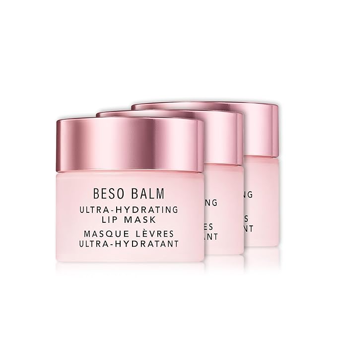 JLO BEAUTY Beso Balm Lip Mask | Ultra-Hydrating Glossy Finish, Visibly Plumps & Softens, Day & Overnight Lip Care Treatment, Vanilla Scented | 3 Pack