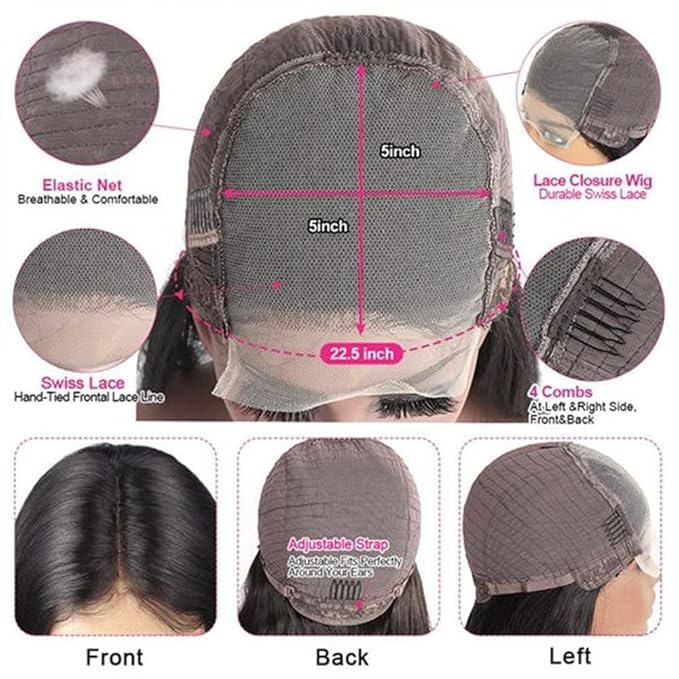 5x5 HD Lace Closure Wigs Human Hair Body Wave 5x5 Transparent Lace Front Wig for Women 150 density Lace Closure Wig Pre Plucked with Baby Hair Soft and Smooth Natural Black Color 16inch