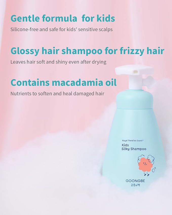 Kids' Silky Shampoo - Korean Kids Hair Softening Shampoo - Shiny and Glossy Hair for Weak, Frizzy and Tangle Prone Hair - Low pH & Silicone-Free Formula - Allergen Free Scent, 10.1 fl.oz.
