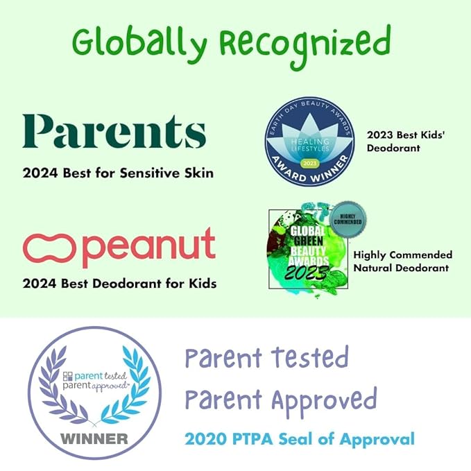 MONA All Natural Deodorant for Kids | Safe for Kids | Vegan, Hypoallergenic & Free from Baking Soda, Aluminum & Synthetic Scents (3-PK HONEYDEW 1.76 Oz each)