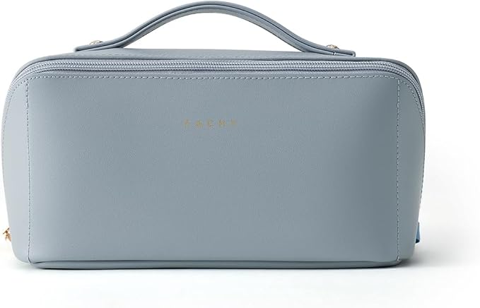 EACHY Travel Makeup Bag,Large Capacity Cosmetic Bags for Women,Waterproof Portable Pouch Open Flat Toiletry Bag Make up Organizer with Divider and Handle