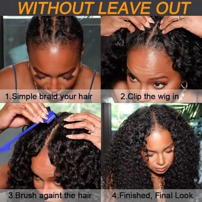 Beauty Forever Small Cap Curly V Part Wig Human Hair No Leave Out Lace Front Wigs No Glue No Gel Upgraded U Part Wigs For Women, 10A Grade Glueless Wig Wear And Go Beginner Friendly 5X2.5 Inch Lace Wig 150% Density Natural Color 24 Inch