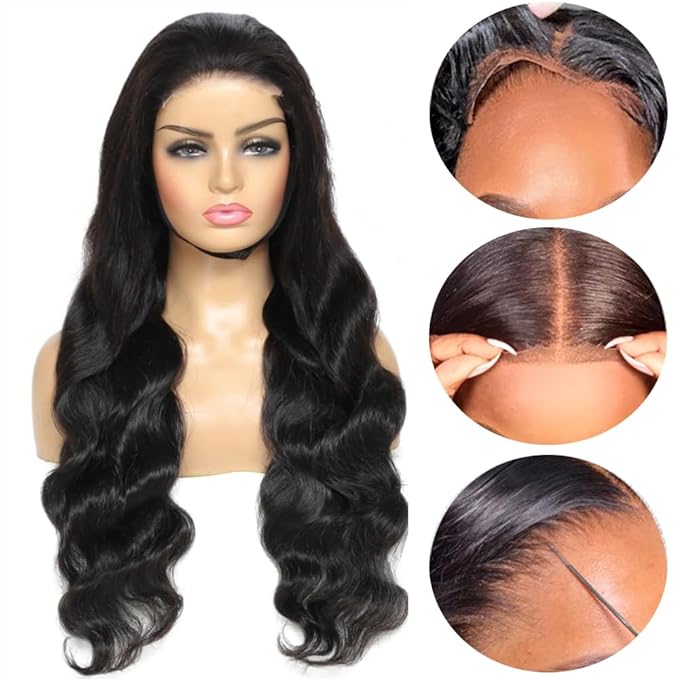 Body Wave Lace Front Wigs Human Hair for Women 5x5 HD Glueless Closure Body Wave wig Brazilian Virgin Natural 180% Density Body Wavy Lace Frontal Wigs Pre Plucked with Baby Hair 14 Inch