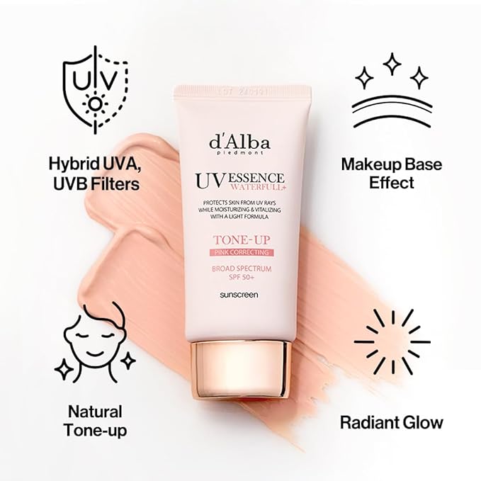 d'alba Piedmont Waterfull Tone-Up Sunscreen Serum BROAD SPECTRUM SPF 50 + Korean Sunscreen for Face, All Skin Tones, Sweat Proof Formula (1.69 fl.oz.)