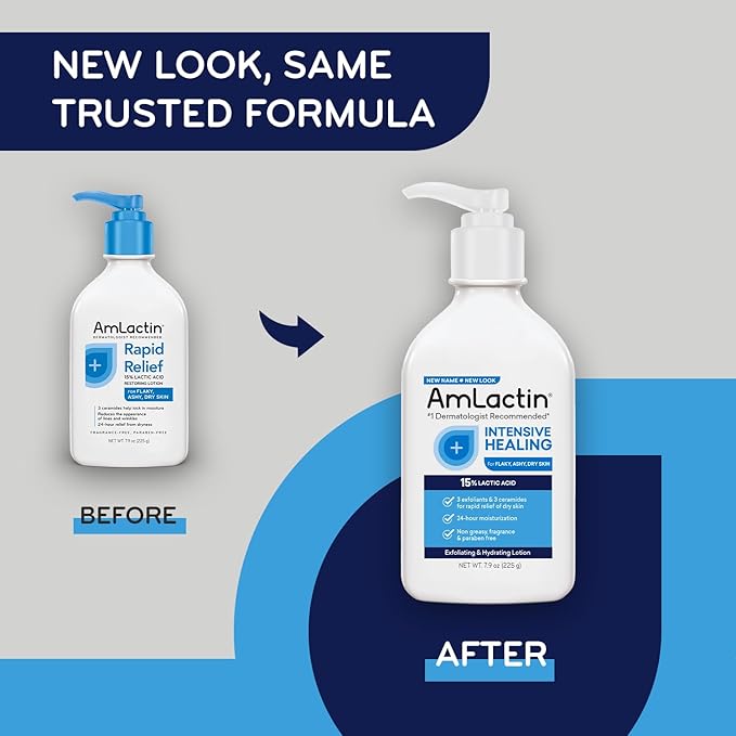 AmLactin Daily Nourish 12% - 14.1 oz Body Lotion with 12% Lactic Acid & Intensive Healing Body Lotion for Dry Skin – 7.9 oz Pump Bottle
