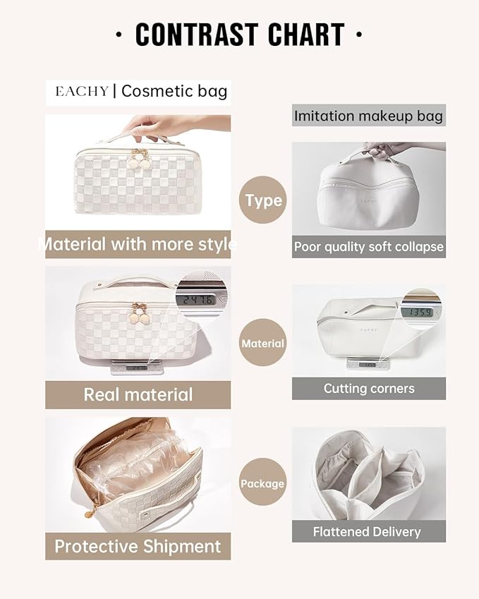 EACHY Travel Makeup Bag,Large Capacity Cosmetic Bags for Women,Waterproof Portable Pouch Open Flat Toiletry Bag Make up Organizer with Divider and Handle