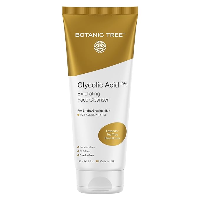 Botanic Tree Glycolic Acid Face Wash, Exfoliating Facial Cleanser and Scrub, 10% Glycolic Acid, AHA and Salicylic Acid, 6 fl. oz