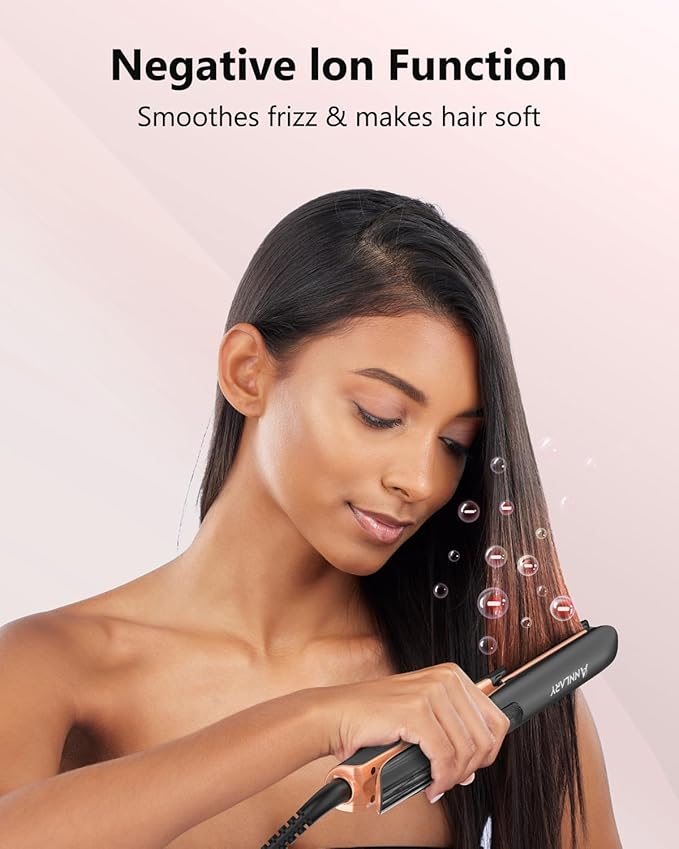 Hair Straightener with Resistant Silicone Mat Pouch, 1 Inch Professional Titanium Plate with Ceramic Coating Ionic Dual Voltage Flat Iron with Anti-Iron Silicone for Smoother Hair