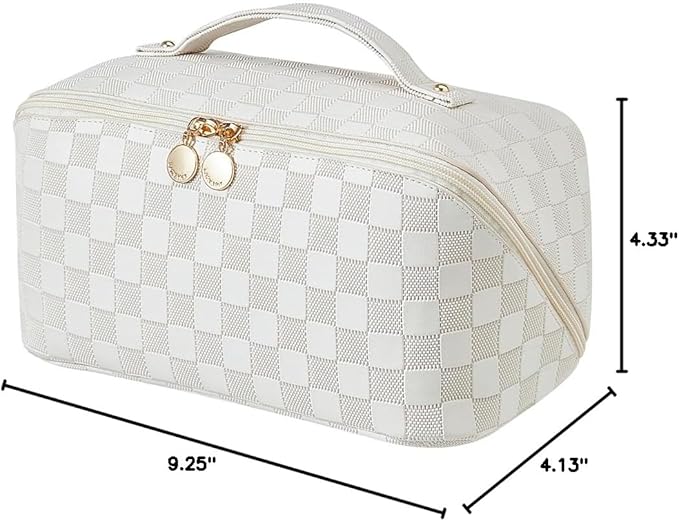 EACHY Travel Makeup Bag,Large Capacity Cosmetic Bags for Women,Waterproof Portable Pouch Open Flat Toiletry Bag Make up Organizer with Divider and Handle