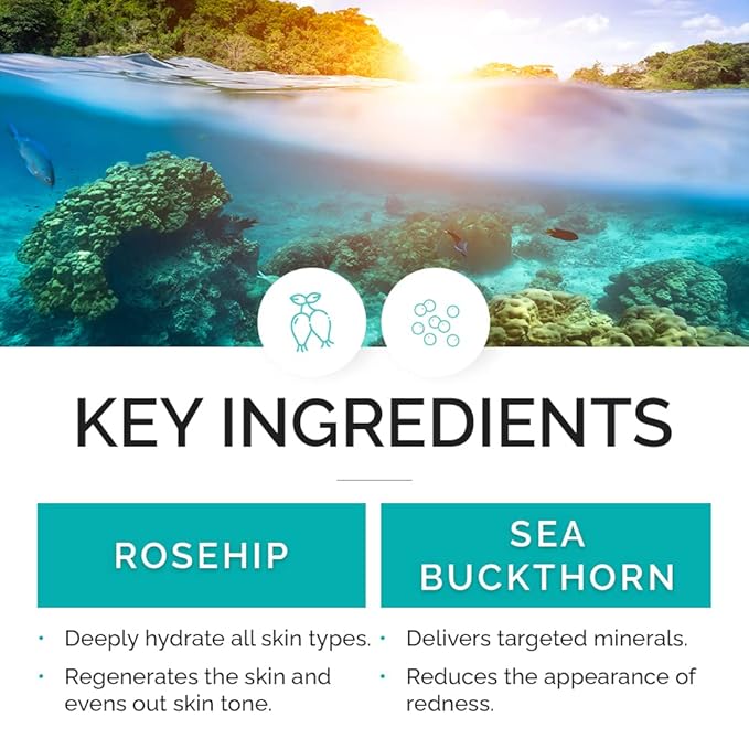 VITAMINS AND SEA BEAUTY Moisturizing Facial Oil with Rosehip + Sea Buckthorn, 2 fl oz