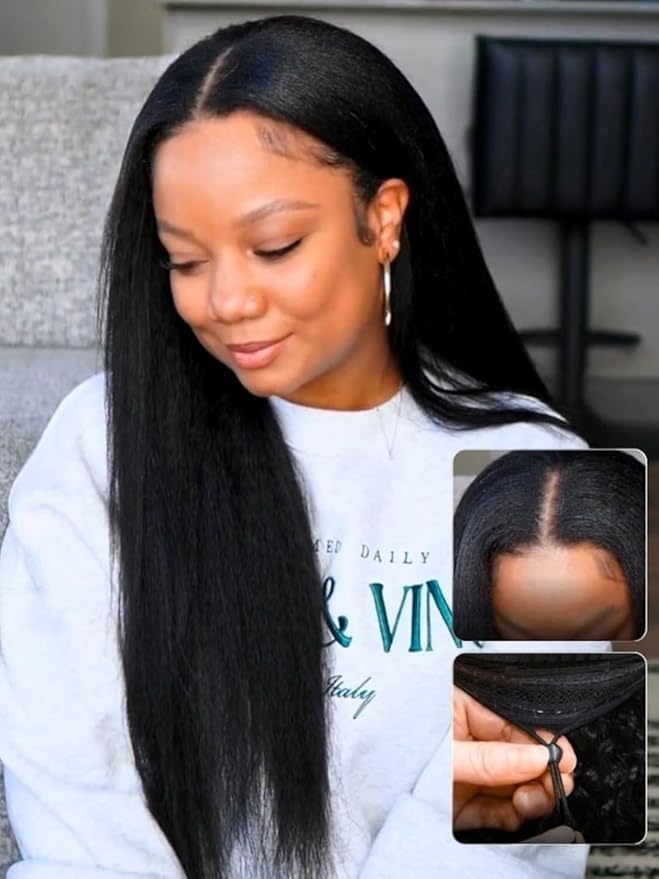 Beauty Forever V Part Wig Human Hair Yaki Straight EasiContour Vpart Wigs No Leave Out Glueless Upgraded Kinky U Part Wigs for Women Beginner Friendly Drawstring Wig 180% Density 22inch