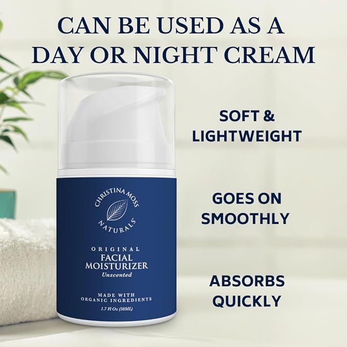 Christina Moss Naturals Unscented Moisturizer, Natural and Organic Ingredients, Gentle, No Toxic Chemicals