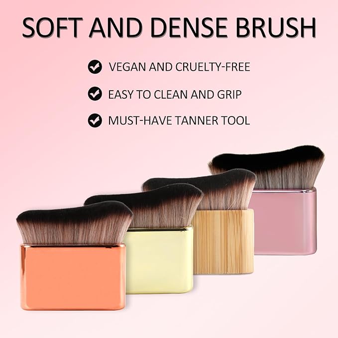 Self Tan Brush-Kabuki Brush for Body,Sunscreen Tanning Brush,Blusher,Shadow,Powder,Bronzer and Foundation Self Tanner Brush,Makeup Brushes for Face and Body(Pink)