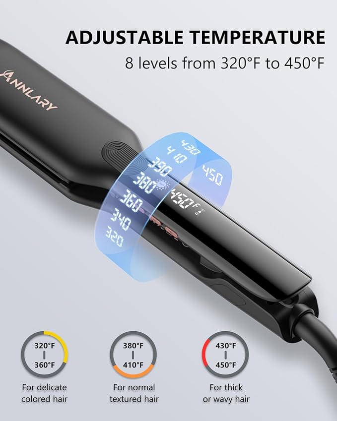 1.75 Inch Hair Straightener, Professional Titanium Plate with Ceramic Coating Ionic Dual Voltage Flat Iron with Anti-Iron Silicone for Less Frizz, Shinier & Smoother Hair