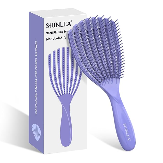 Detangler Brush for Curly Hair, Hairbrush for Wet Dry Thick Thin, Easily Comb Through Curl Hair and Reduces Breakage, Curly Brush for Women Men Kid (Purple)