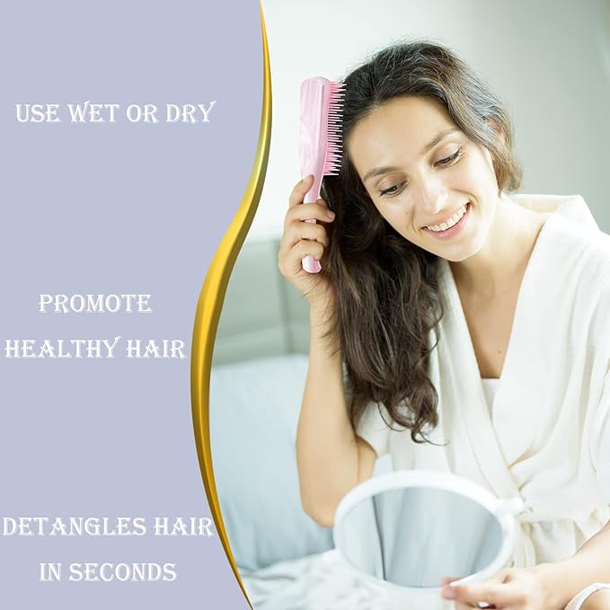 Detangler Hair Brush for Adults & Kids (2 Count)- Natural, Curly, Straight, Wet or Dry Hair, Three Layer Comb Structure, Massages Scalp (Purple + Pink)