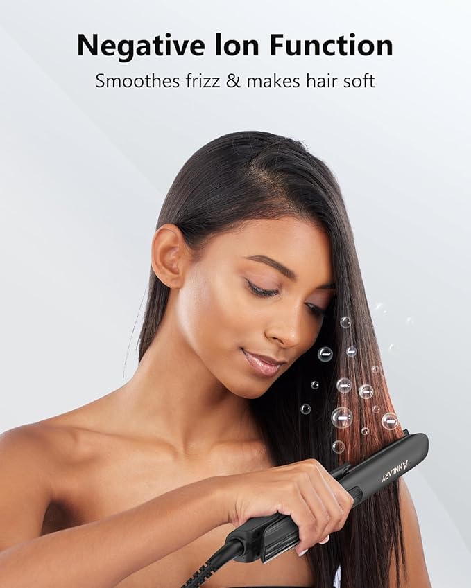 Hair Straightener, 1 Inch Professional Titanium Plate with Ceramic Coating Ionic Dual Voltage Flat Iron with Anti-Iron Silicone for Less Frizz, Shinier & Smoother Hair