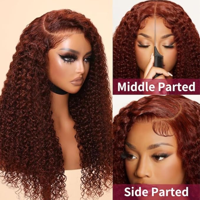 Beauty Forever Pre-Everything Glueless Frontal Wig 13x4 Reddish Brown Curly Pre Cut Lace Front Wigs Bye Bye Knots Put on and Go HD Lace Human Hair Wig Pre-Bleached Knots 150% Density 18 Inch