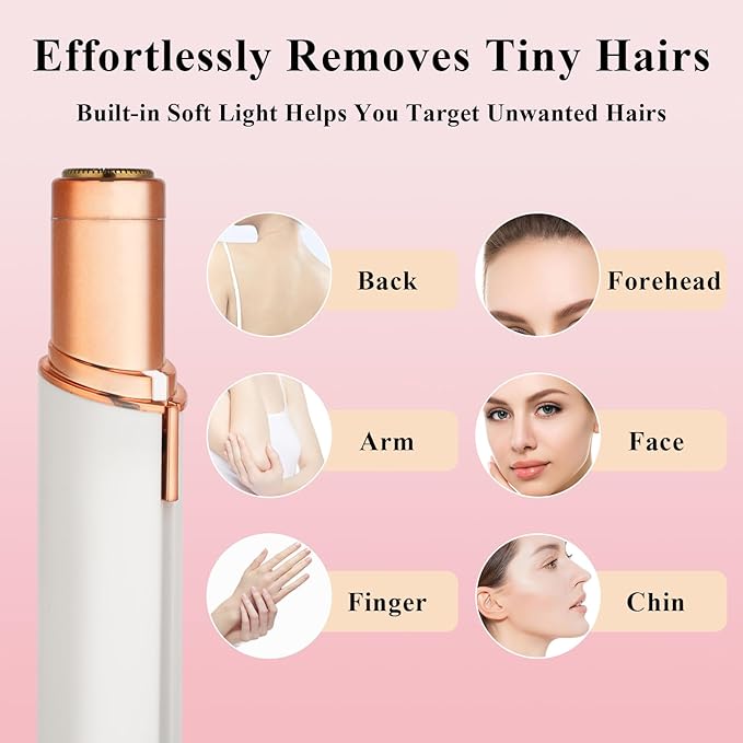 Facial Hair Removal for Women Men,Electric Painless Hair Removal Device Included 2 x Replacement Heads,USB Rechargeable Lady Womens Face Shaver with LED Light for Lip,Chin,Arms (White)