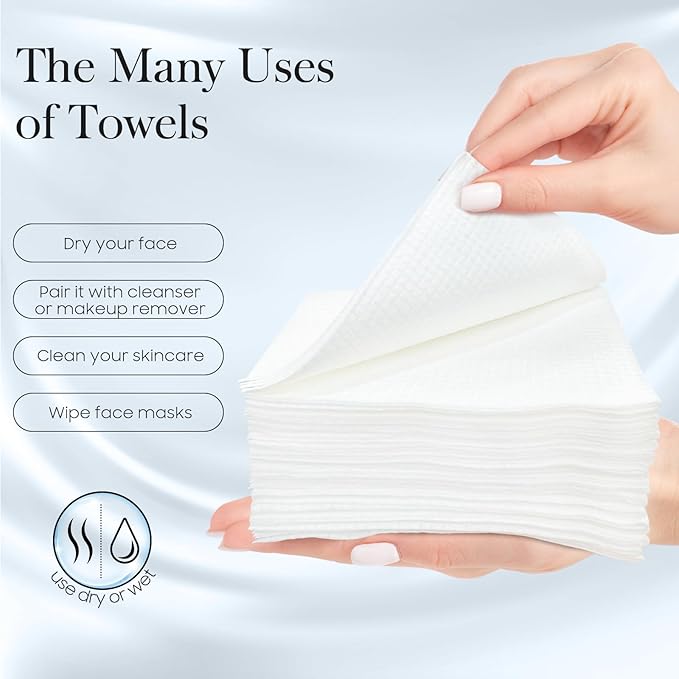 200 Count (4 Box) XL Disposable Face Towels 10” x 12”, 100% Viscose Fibre, Soft & Skin Friendly Face Towelettes Disposable, Facial Tissue Wipes for Women Cleansing