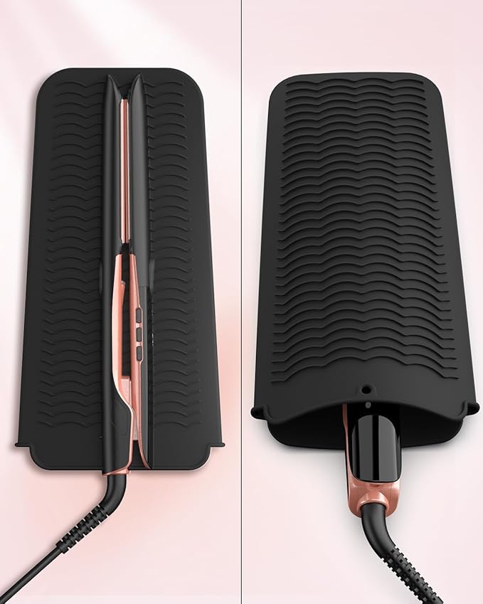 Hair Straightener with Resistant Silicone Mat Pouch, 1 Inch Professional Titanium Plate with Ceramic Coating Ionic Dual Voltage Flat Iron with Anti-Iron Silicone for Smoother Hair