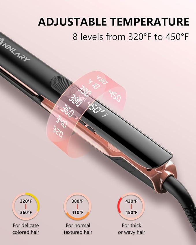 Hair Straightener with Resistant Silicone Mat Pouch, 1 Inch Professional Titanium Plate with Ceramic Coating Ionic Dual Voltage Flat Iron with Anti-Iron Silicone for Smoother Hair