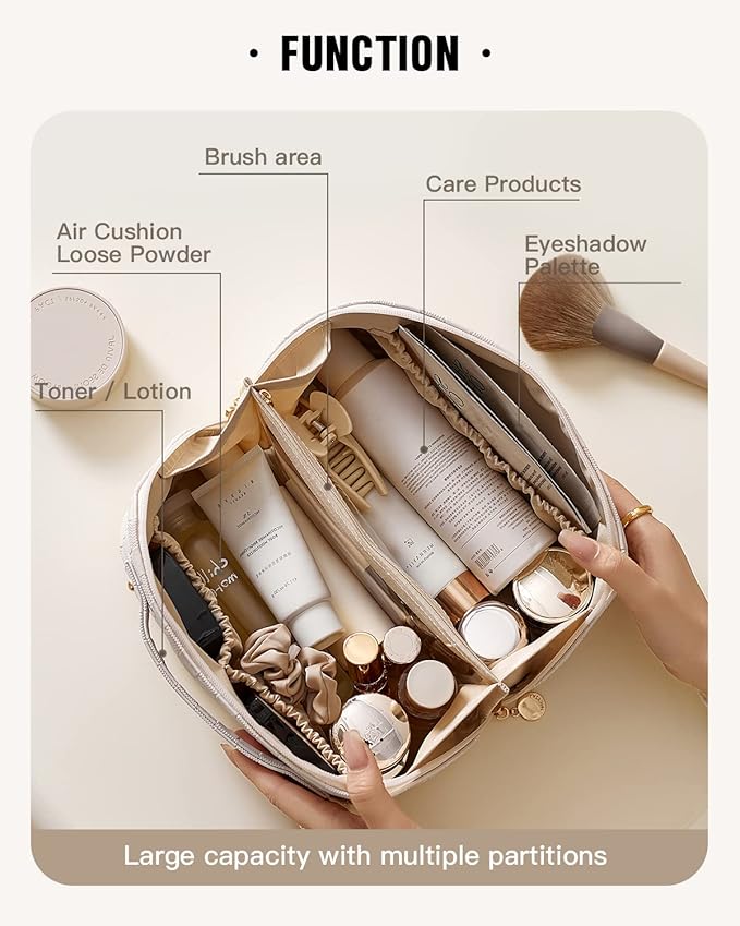EACHY Travel Makeup Bag,Large Capacity Cosmetic Bags for Women,Waterproof Portable Pouch Open Flat Toiletry Bag Make up Organizer with Divider and Handle