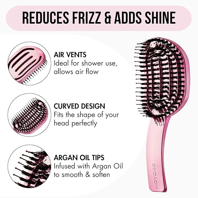MOYOKO Detangling Brush - Vented for Fine, Wavy, Straight, Curly or Thick Hair, No-Pull Design (Pink Chrome)