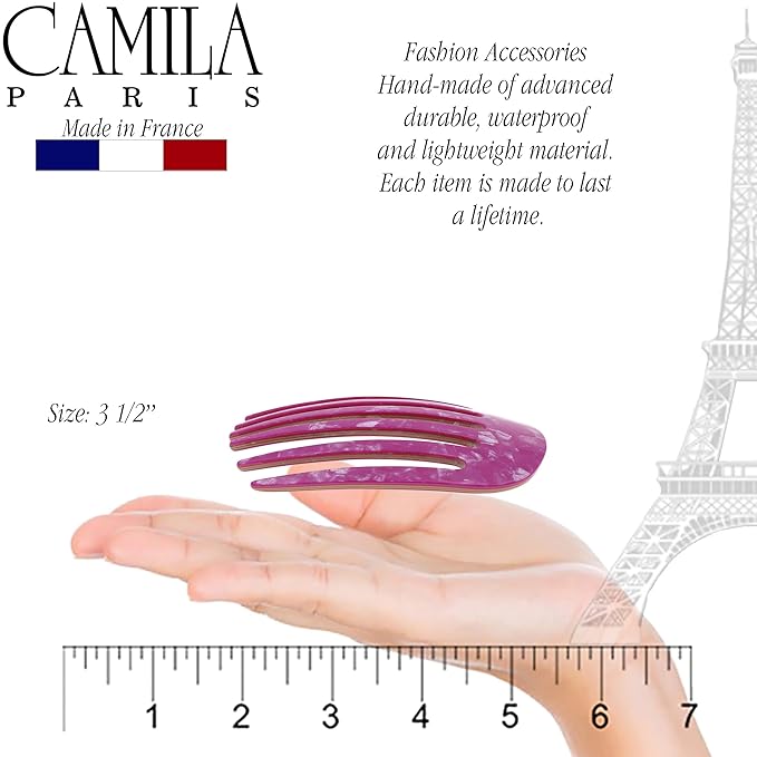 Camila Paris CP3412 French Hair Side Comb Small Rounded, Purple, Handmade French Twist Hair Combs, Strong Hold Hair Clips for Women Bun Chignon, No Slip Styling Girls Hair Accessories Made in France