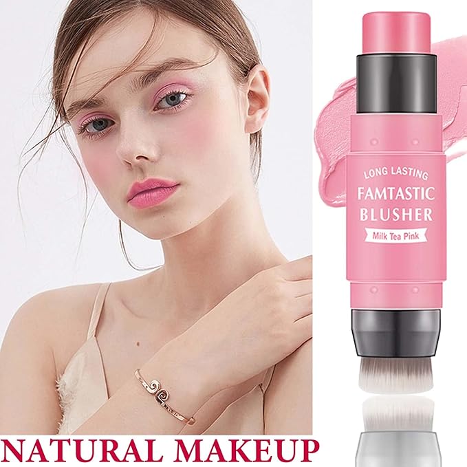 Cream Blush Stick,Blush Stick for Cheeks with Contour Tea Pink)