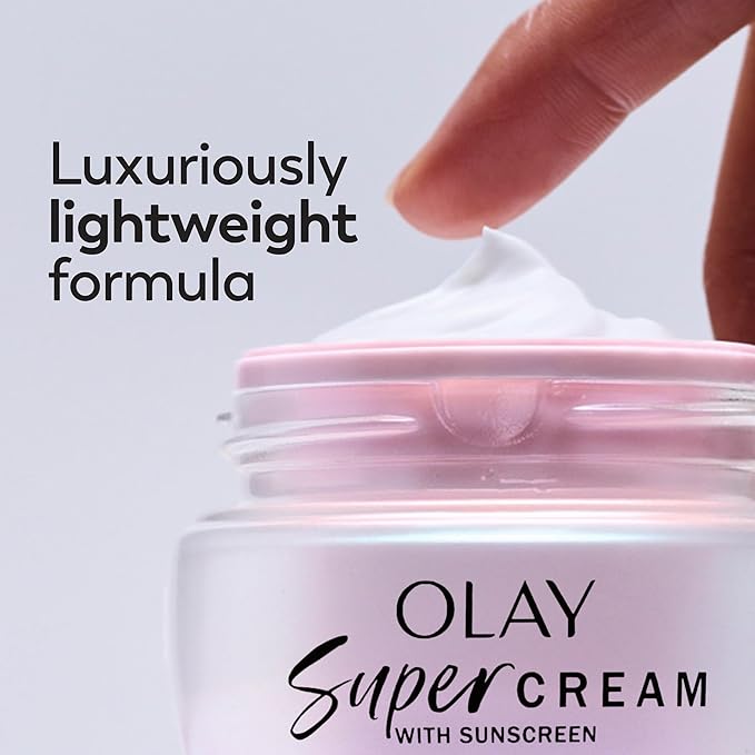 Olay Super Cream with Sunscreen SPF 30, 1.7 oz, Ultra Lightweight Face Moisturizer - Vitamin C & E, Hyaluronic Acid, Niacinamide, Collagen Peptide - Hydrate, Smooth, Brighten, Firm, and Protect