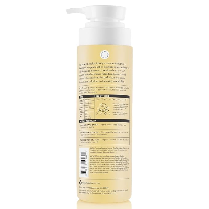 Naturium The Glow Getter Multi-Oil Hydrating Body Wash, Gentle Cleanser, 16.9 oz