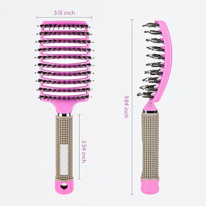 Wet Hair Detangling Brush for Blow Drying,Hair Detangler Brush for Women and Kids ,Boar Bristle Hair Brushes for Women Detangler 2 PACK(PINK+PURPLE)