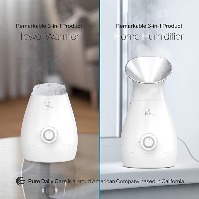 NanoSteamer Large 3-in-1 Nano Ionic Facial Steamer with Precise Temp Control - Humidifier - Unclogs Pores - Blackheads - Spa Quality - Bonus 5 Piece Stainless Steel Skin Kit (Silver)