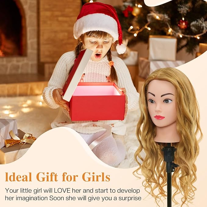 Neverland Beauty Mannequin Head with 60% Real Human Hair, 26 Inch Cosmetology Mannequin Doll Head for Hair Styling, Training Practice Braiding Manikin Head with Clamp and Hair Styling Braid Set