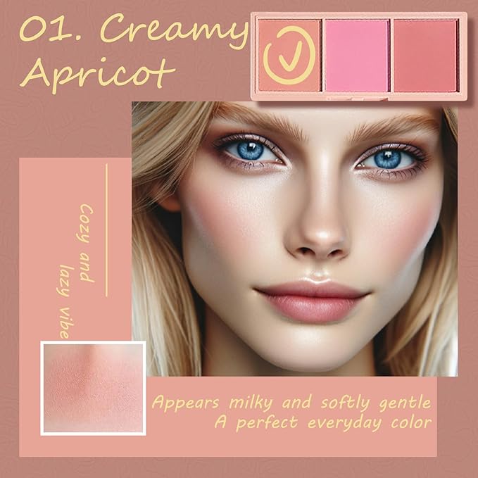 3 Color Matte Pink Blush Palette with Brush,