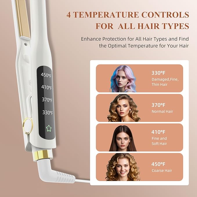 Small Flat Iron, 1/2 Inch Flat Iron for Short Hair Straightener and Curler 2 in 1, Ceramic Ionic Floating Plates for Less Frizz, 10s Quick Heat Up, Straightener for All Hair Types(White)