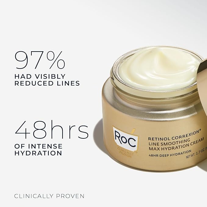 RoC Retinol Correxion Max Daily Hydration Anti-Aging Face Moisturizer with Hyaluronic Acid, Oil Free Skin Care Cream for Fine Lines, Dark Spots, Post-Acne Scars, 1.7 Ounces (Packaging May Vary)