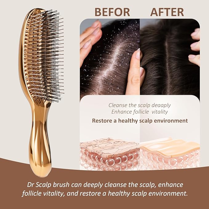 AJXX Scalp Massage Hairbrush - UNbrush Detangling Brush, Wet Hair Brush and Dry Hair Brush, with Super Soft Flexible Bristles for All Hair Types, Painless - Ergonomic Design for Men and Women (Gold)