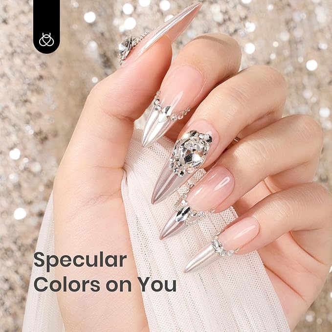 beetles Gel Polish Pearl Aurora Chrome Nail Powder for Gel Nails 1g Glazed Silver Nail Powder Nail Manicure Spring Pastel Nail Art Design Gift for Girls Women DIY Salon