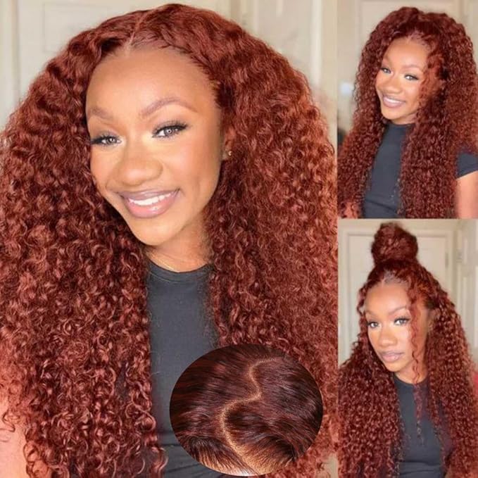 Beauty Forever Pre-Everything Glueless Frontal Wig 13x4 Reddish Brown Curly Pre Cut Lace Front Wigs Bye Bye Knots Put on and Go HD Lace Human Hair Wig Pre-Bleached Knots 150% Density 18 Inch
