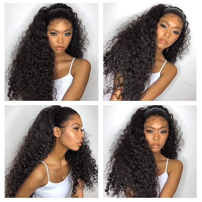CHEETAHBEAUTY Deep Wave Lace Front Wigs Human Hair Brazilian 10A Grade 13X6 HD Transparent Lace Front Human Hair Wigs for Black Women Pre Plucked with Baby Hair Natural Black 250% Density(34inch)