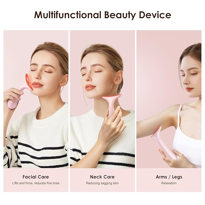 Facial and Neck Massager for Face, Neck - Skin Lifting & Firming - Wrinkle & Dark Circle Reducer - at Home Skin Care Face Sculpting Tool and Neck Massager-Pastel Pink