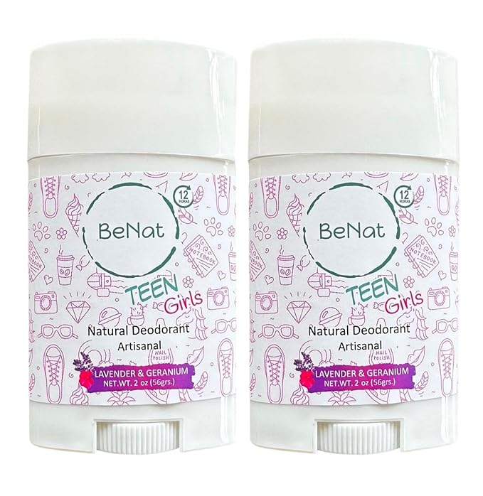 2-Pack All Natural Deodorant For Teen Girls 100% Natural Aluminum-Free Carcinogen Free Kids Deodorant For Girls Clinically Proven To Be Safe For Children and Teenagers