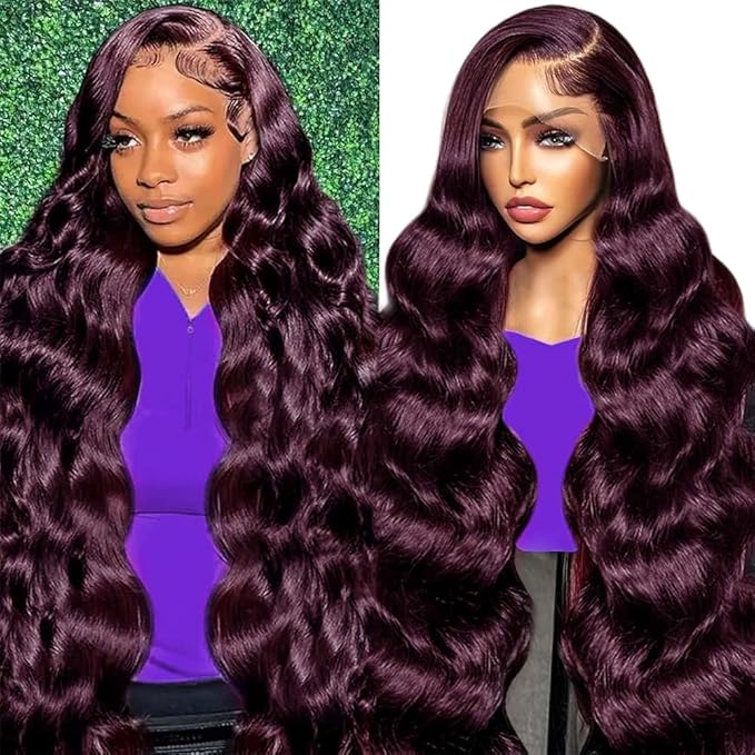 13x4 99J Burgundy Body Wave Lace Front Wig Human Hair 180% Density Wine Red Color Wigs for Women Free Part Hd Transparent Lace Front Wigs Pre Plucked with Baby Hair Colored Glueless Wigs 30 inch