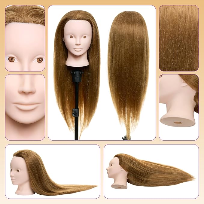 Neverland Beauty Mannequin Head with 80% Real Human Hair with Tripod Stand, 26 Inch Makeup Hairdressing Training Head Braiding Mannequin Head Manikin Styling Head Cosmetology Practice Doll Head